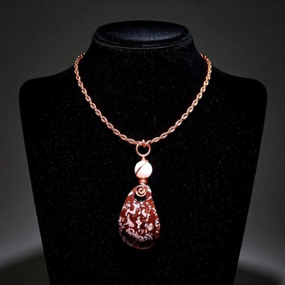 Sensual!!! Dark Brown Stone w. Pink Speckles + Rose Quartz Pendant Necklace
